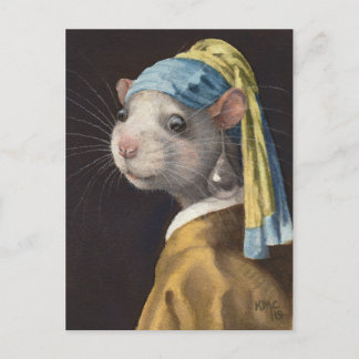 Rat avec une carte postale d'oreille de perle par