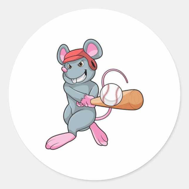 Rat bei Baseball mit Baseball Fledermaus und Helm Runder Aufkleber (Vorderseite)