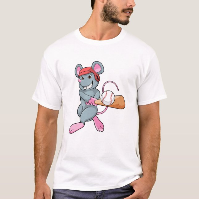 Rat bei Baseball mit Baseball Fledermaus und Helm T-Shirt (Vorderseite)