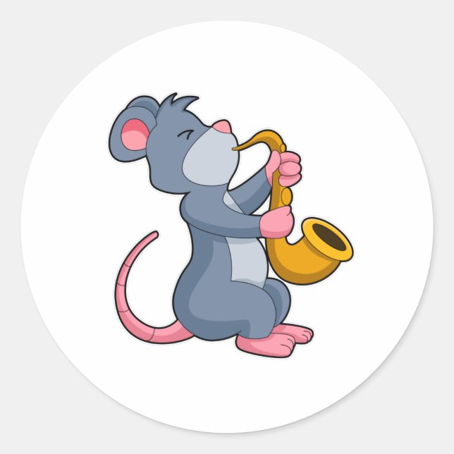 Rat bei Musik mit Saxophon Runder Aufkleber (Vorderseite)