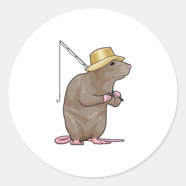 Rat beim Fischen mit Angelrute Runder Aufkleber (Vorderseite)