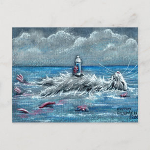 Rat Floating with Drink in Ocean Postcard Postkarte
