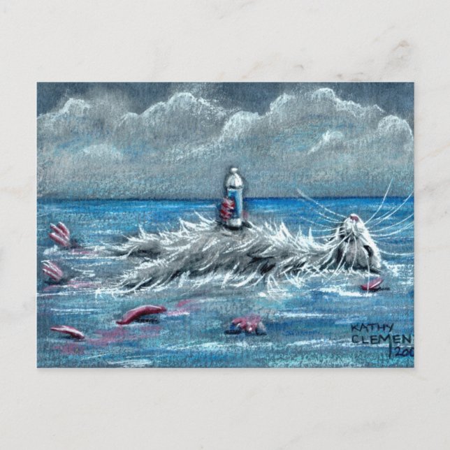 Rat flottant avec un verre dans l'océan Carte post (Devant)