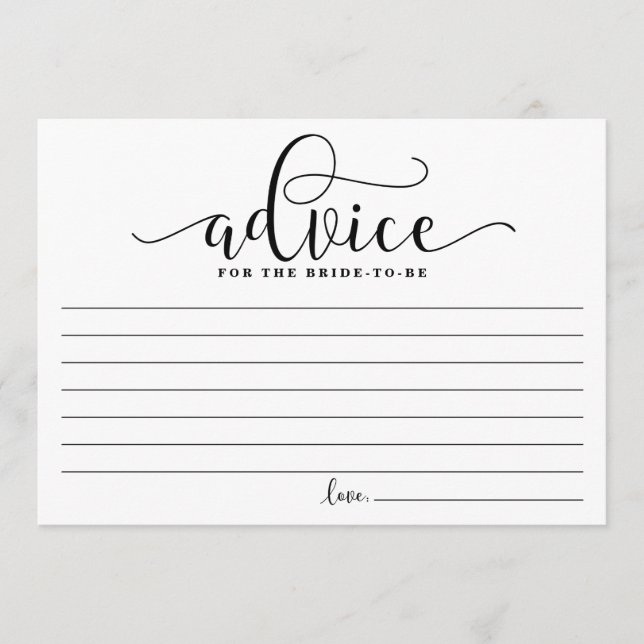 Rat für die Braut | Black Modern Calligraphy Hinweiskarte (Vorderseite)