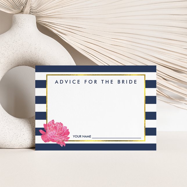 Rat für die Braut | Navy Strip & Pink Peony Hinweiskarte (Von Creator hochgeladen)