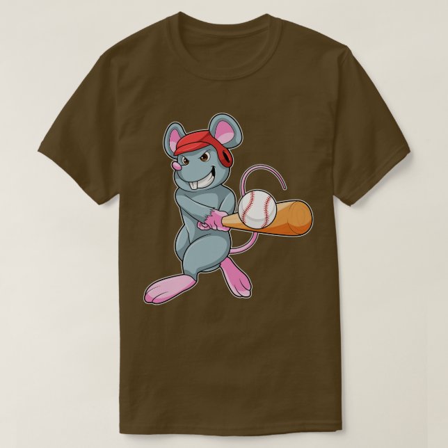 Rat im Baseball mit Baseball Fledermaus Helm T-Shirt (Design vorne)