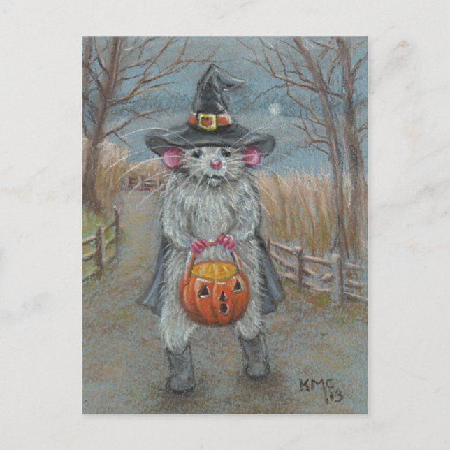 Rat in Witch Costume Halloween carte postale (Devant)