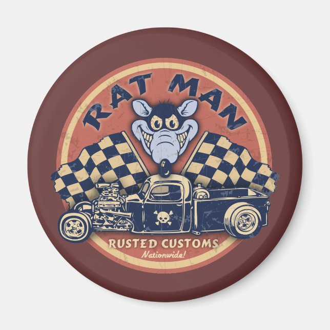 Rat Man Rusted Customs Magnet (Vorne)