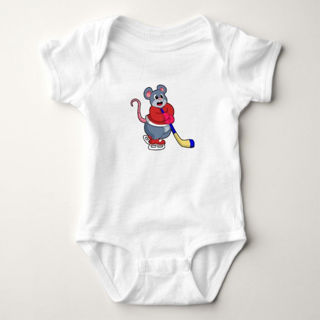 Rat mit Eishockey und Eishockeyschläger Baby Strampler (Vorderseite)
