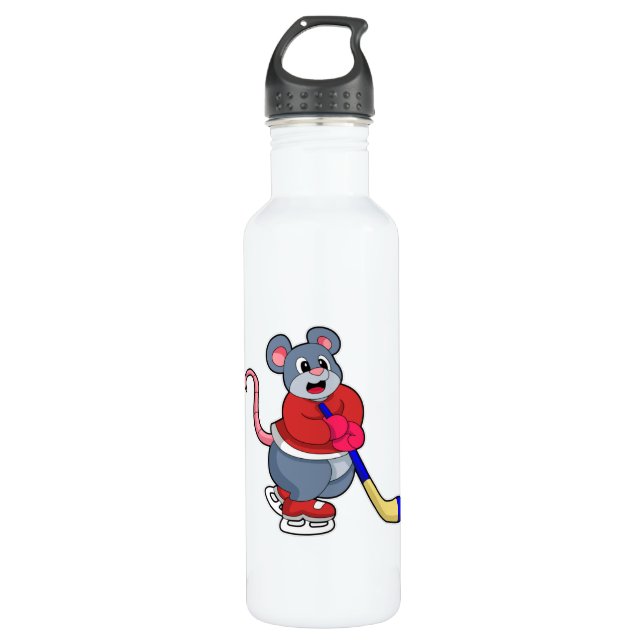 Rat mit Eishockey und Eishockeyschläger Edelstahlflasche (Vorderseite)