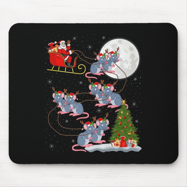 Rat Rodents Santa Sleigh Flying Funny Magical Chri Mousepad (Vorne)