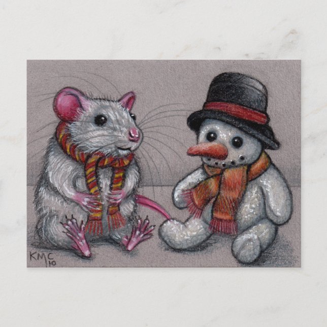 Rat Snowman im Schal Postcard Postkarte (Vorderseite)