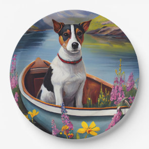 Rat Terrier auf einem Paddel: Ein landschaftliches Pappteller