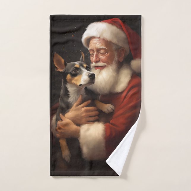 Rat Terrier Avec Noël Festif Du Père Noël (Serviette à main)