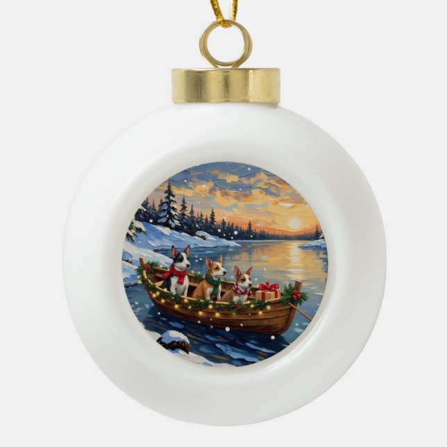 Rat Terrier Christmas Boat Holiday Keramik Kugel-Ornament (Vorderseite)