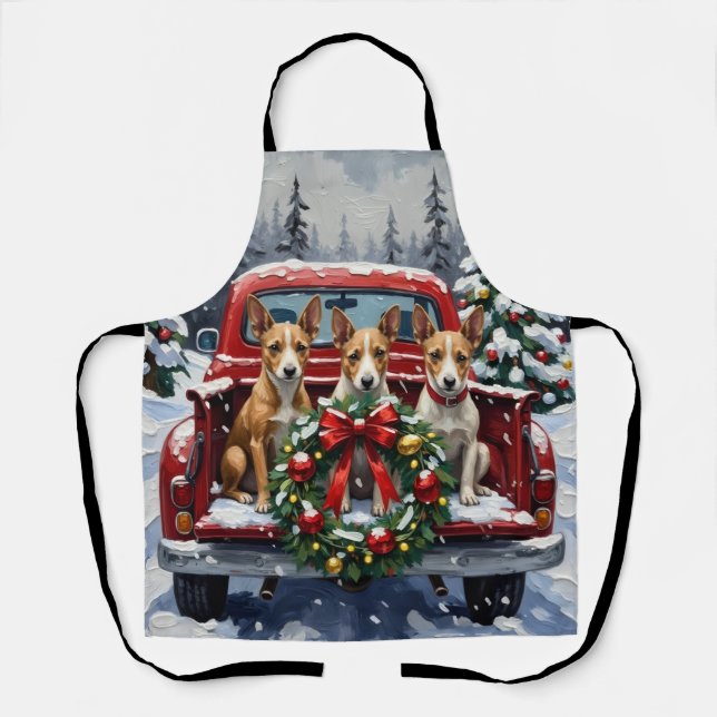 Rat Terrier Christmas Red Truck Holiday Schürze (Vorderseite)