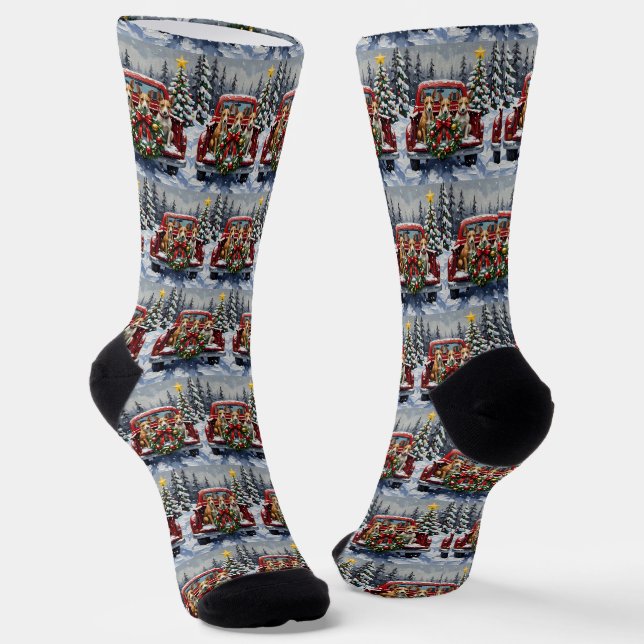 Rat Terrier Christmas Red Truck Holiday Socken (Gewinkelt)