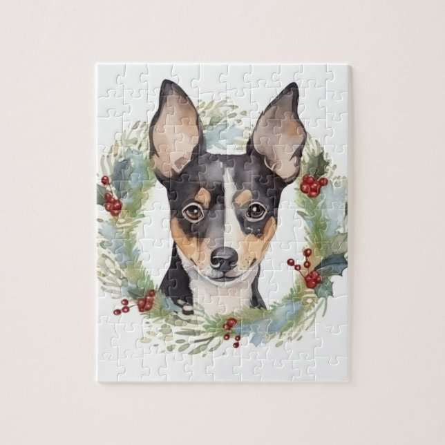 Rat Terrier Christmas Wreath Festive Pup (Vertikal)