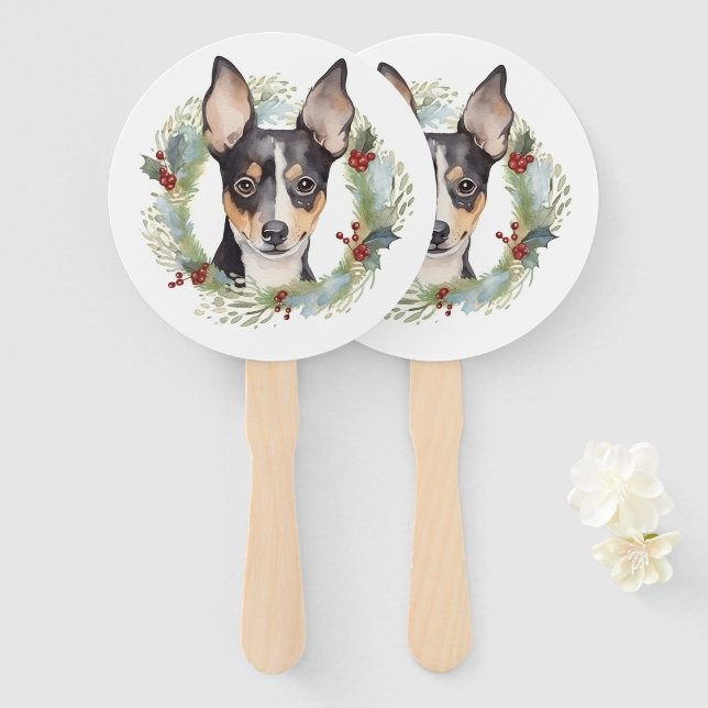 Rat Terrier Christmas Wreath Festive Pup Fächer (Vorne und Hinten)