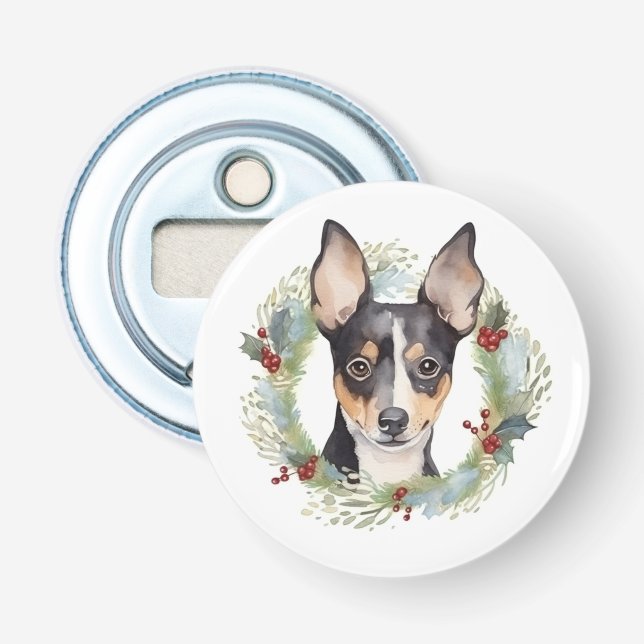 Rat Terrier Christmas Wreath Festive Pup Flaschenöffner (Vorderseite)