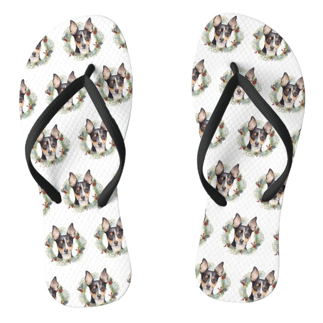 Rat Terrier Christmas Wreath Festive Pup Flip Flops (Fußbett)