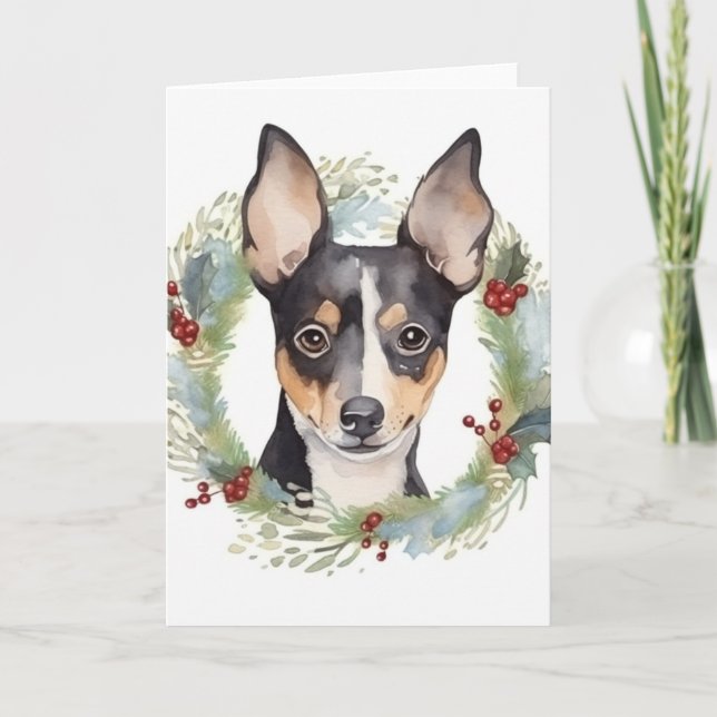 Rat Terrier Christmas Wreath Festive Pup Karte (Vorderseite)