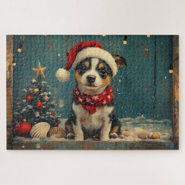 Rat Terrier Dog Christmas Vintag Beach (Horizontal)