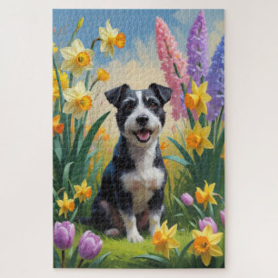 Rat Terrier Dog Frühlingsblumen Malerei
