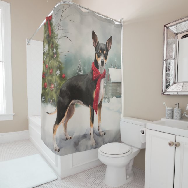 Rat Terrier Dog im Schnee Weihnachten Duschvorhang (Beispiel)