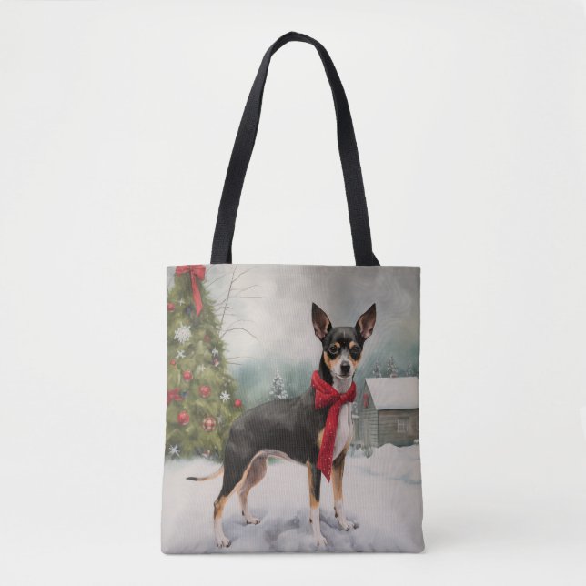 Rat Terrier Dog im Schnee Weihnachten Tasche (Vorderseite)