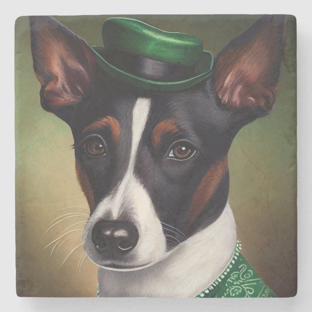 Rat Terrier Dog in St. Patrick's Day Dress Steinuntersetzer (Vorderseite)