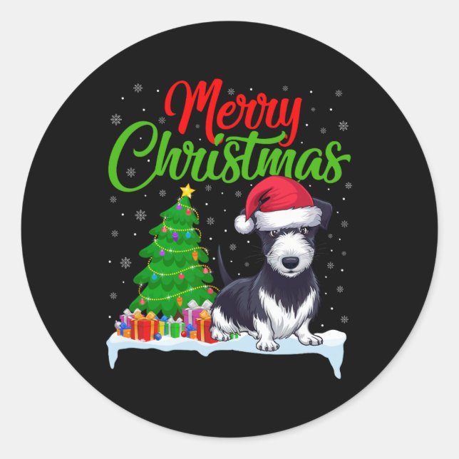 Rat Terrier Dog Weihnachtsbaum Lichter Funny Xmas  Runder Aufkleber (Vorderseite)