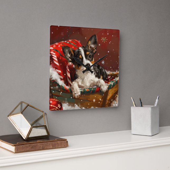 Rat Terrier Dog Weihnachtsfest Quadratische Wanduhr (Büro)