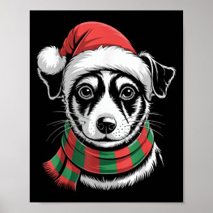 Rat Terrier Dog Xmas Weihnachtsmannmütze Scarf Wei Poster
