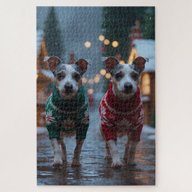 Rat Terrier Dogs Christmas Snow Holiday (Vertikal)