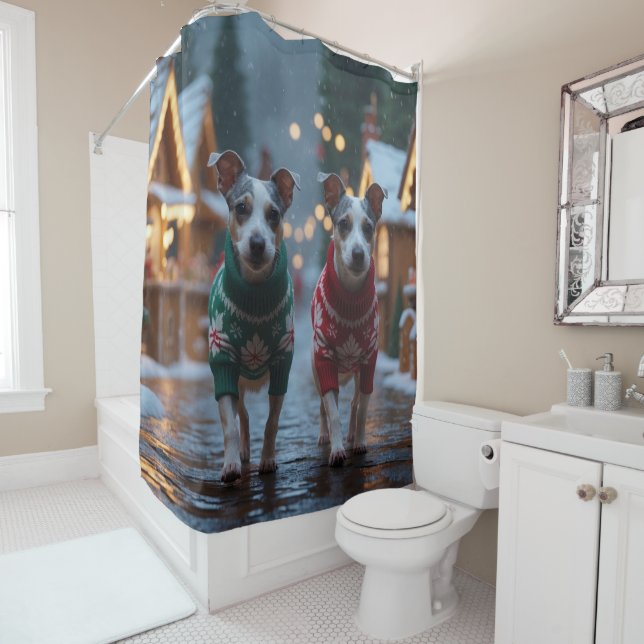 Rat Terrier Dogs Christmas Snow Holiday Duschvorhang (Beispiel)