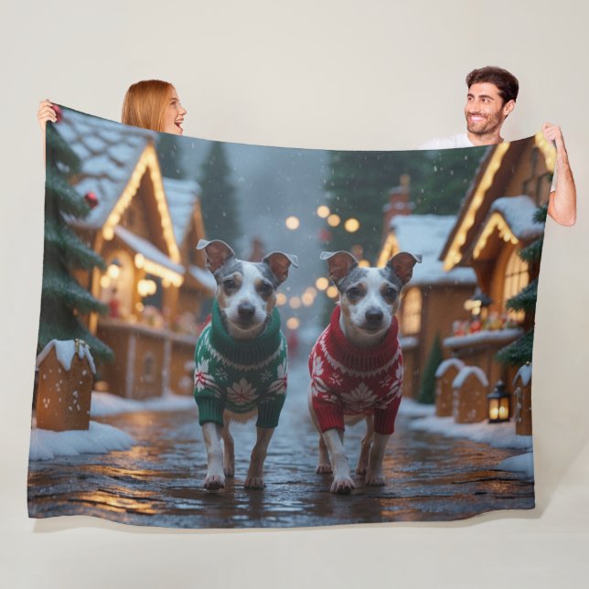 Rat Terrier Dogs Christmas Snow Holiday Fleecedecke (Beispiel)