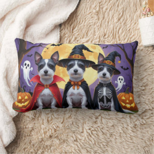 Rat Terrier Dogs Pumpkin Halloween Funny Lendenkissen