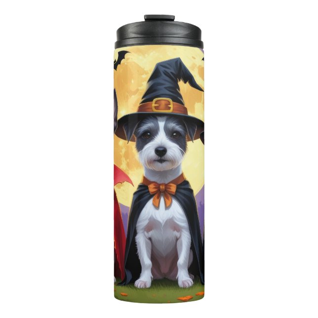 Rat Terrier Dogs Pumpkin Halloween Funny Thermosbecher (Vorderseite)