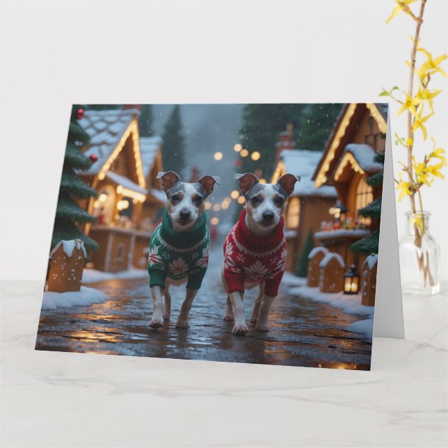 Rat Terrier Dogs Weihnachtsschneeferien Karte (Gelbe Blume)