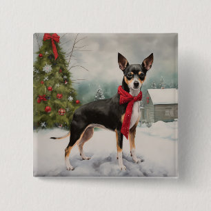 Rat Terrier Hund im Schnee Weihnachten  Button
