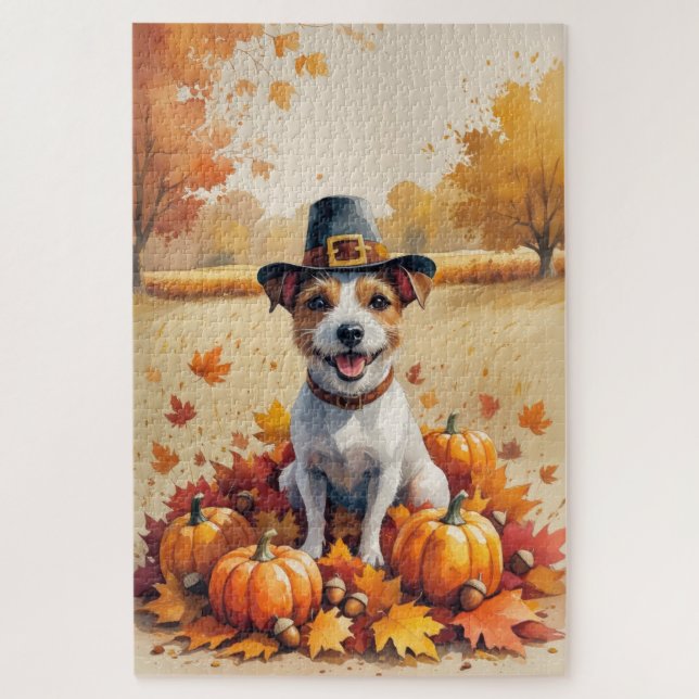 Rat Terrier im Herbst hinterlässt Erntedank Art (Vertikal)