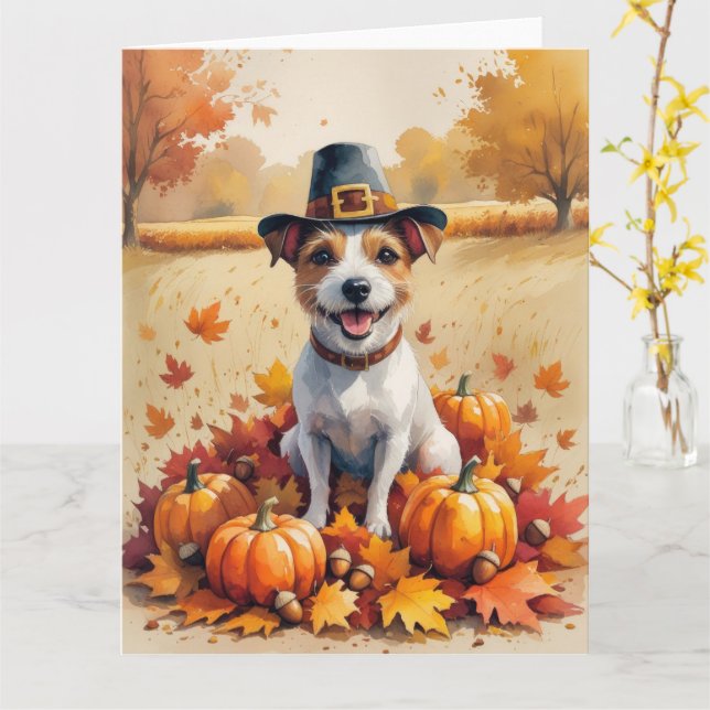 Rat Terrier im Herbst hinterlässt Erntedank Art Karte (Gelbe Blume)