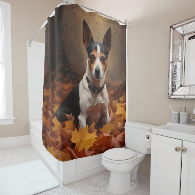 Rat Terrier im Herbst Leaves Fall Inspiriert Duschvorhang (Beispiel)