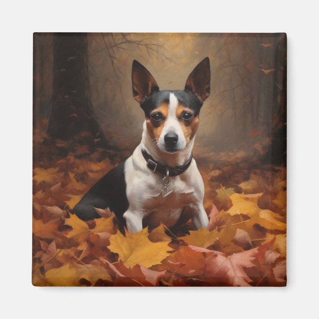 Rat Terrier im Herbst Leaves Fall Inspiriert Magnet (Vorne)