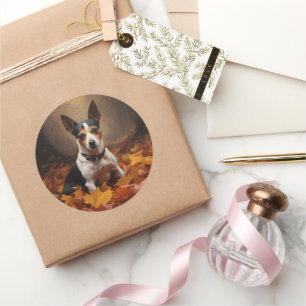 Rat Terrier im Herbst Leaves Fall Inspiriert Runder Aufkleber