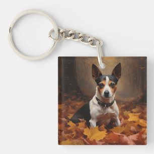 Rat Terrier im Herbst Leaves Fall Inspiriert Schlüsselanhänger