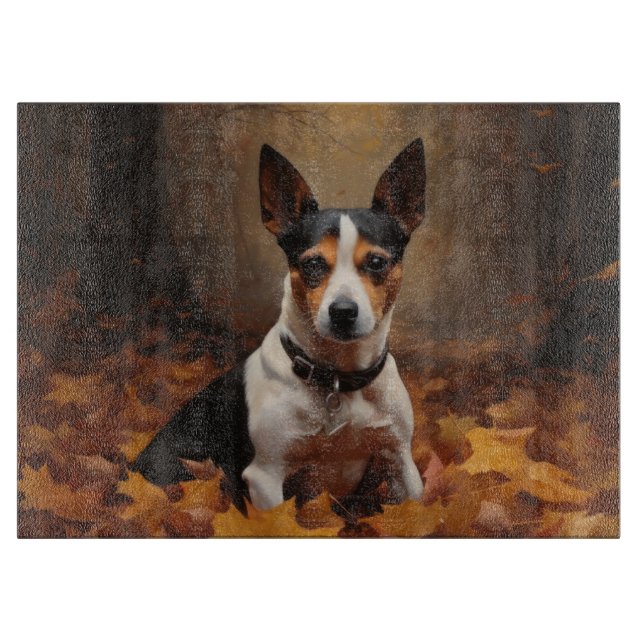 Rat Terrier im Herbst Leaves Fall Inspiriert Schneidebrett (Vorderseite)