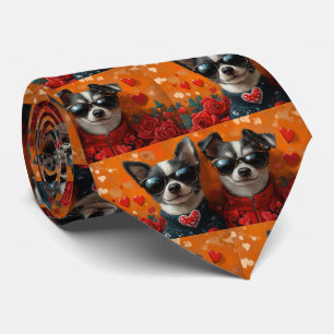 Rat Terrier mit Herz Rosen Valentinstag Krawatte