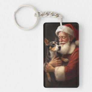 Rat Terrier mit Santa Claus Festive Weihnachten  Schlüsselanhänger